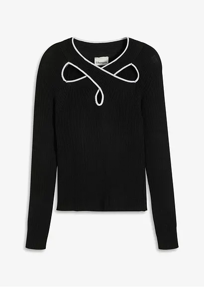 bonprix Stylischer Pullover mit toller Passform und Cut-Out - schwarz