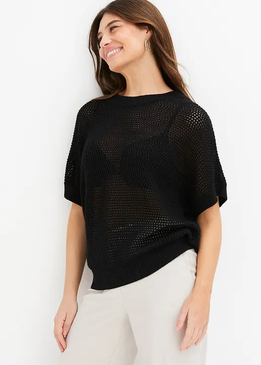 Bonprix Stylischer Pullover Perfekt Zum Darüber Ziehen - Schwarz - Damen