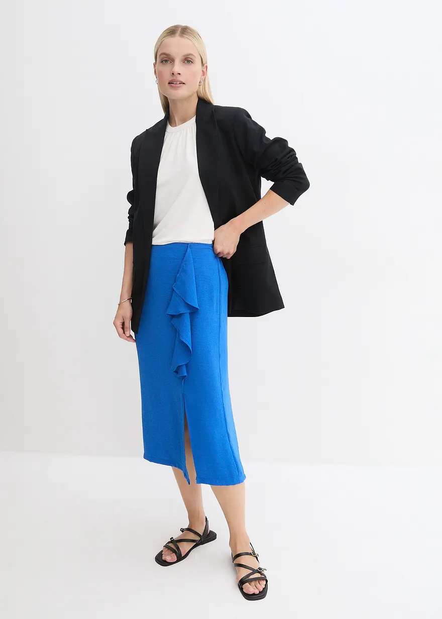 Bonprix Stylischer Rock Mit Seitlichem Schlitz Und Volant - Blau - Damen