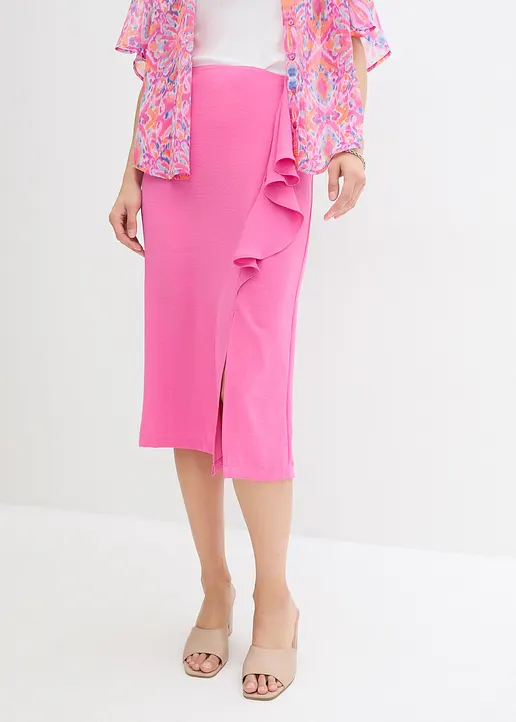 Bonprix Stylischer Rock Mit Seitlichem Schlitz Und Volant - Pink - Damen