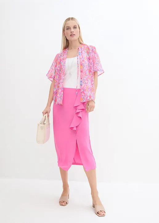 Bonprix Stylischer Rock Mit Seitlichem Schlitz Und Volant - Pink - Damen