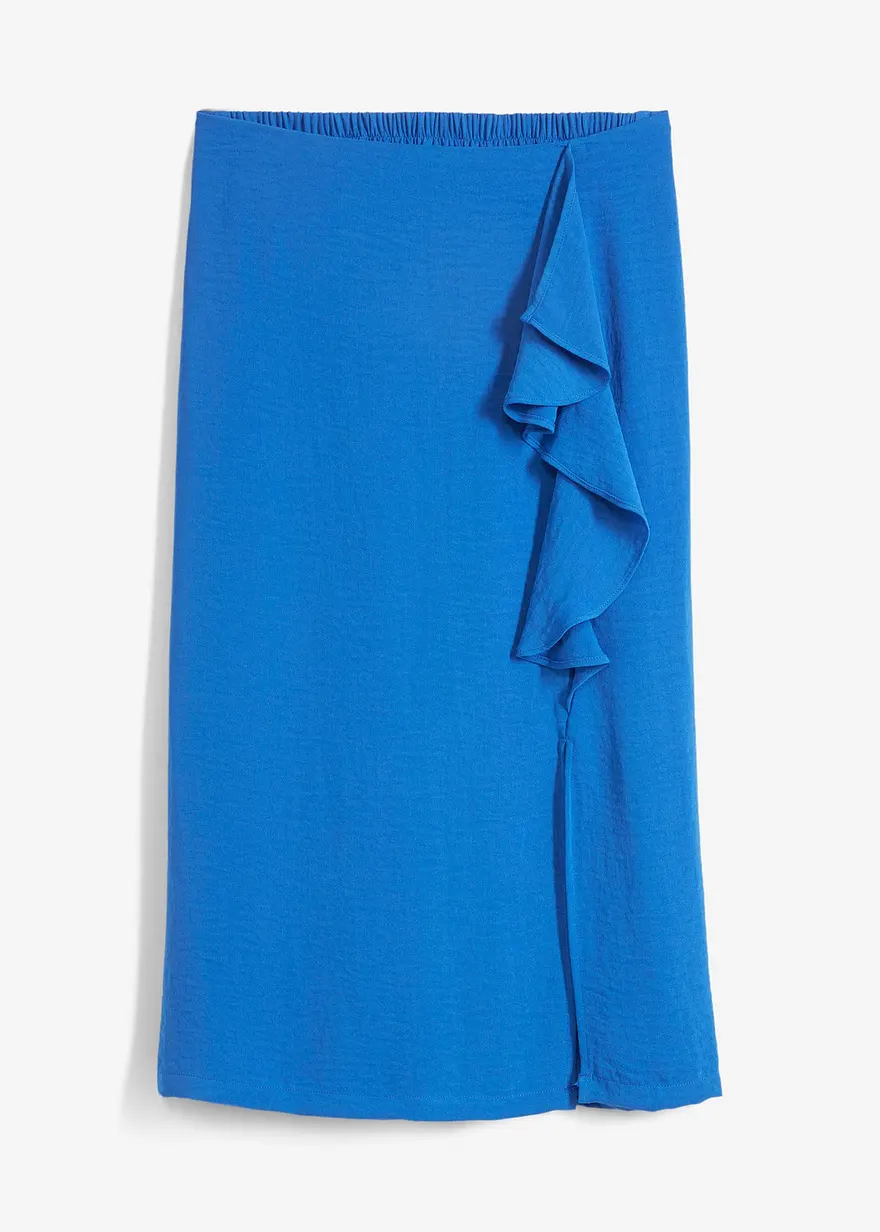 bonprix stylischer Rock mit seitlichem Schlitz und Volant - blau - Damen