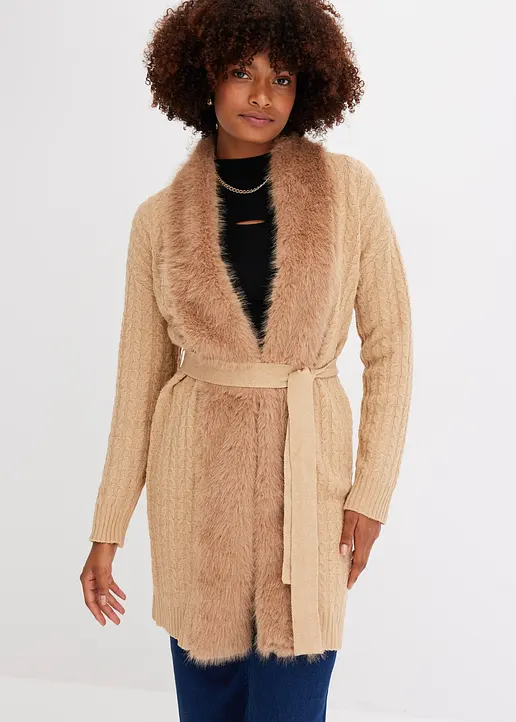 Bonprix Stylischer Strickmantel Mit Tollem Bindeband - Beige