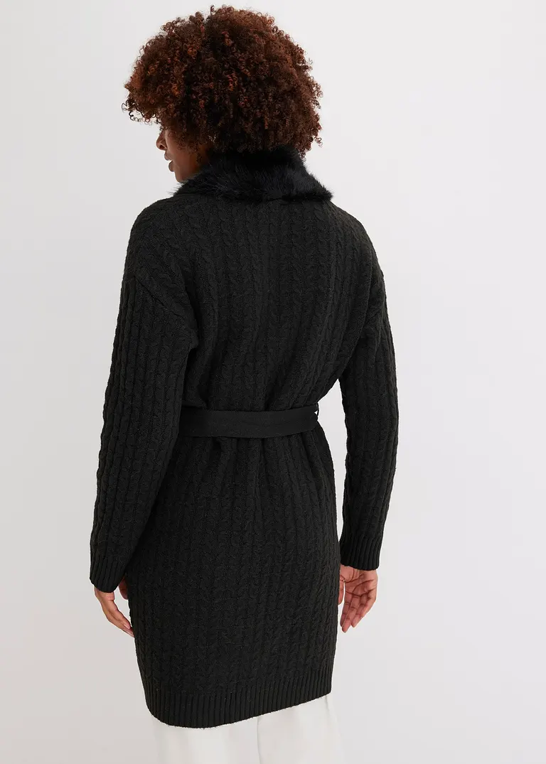 Bonprix Stylischer Strickmantel Mit Tollem Bindeband - Schwarz