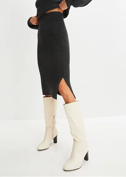 Bonprix Stylischer Strickrock Mit Gummibund - Grau - Damen