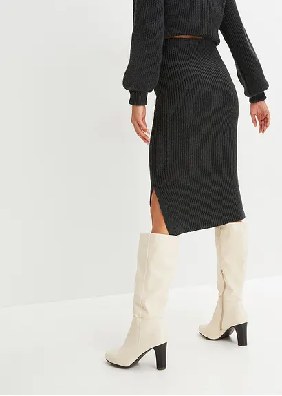 Bonprix Stylischer Strickrock Mit Gummibund - Grau - Damen