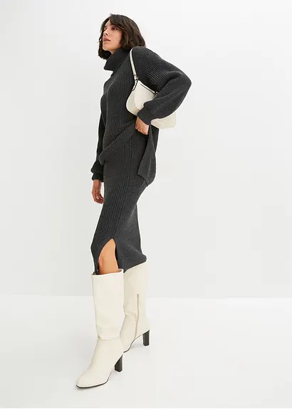 Bonprix Stylischer Strickrock Mit Gummibund - Grau - Damen