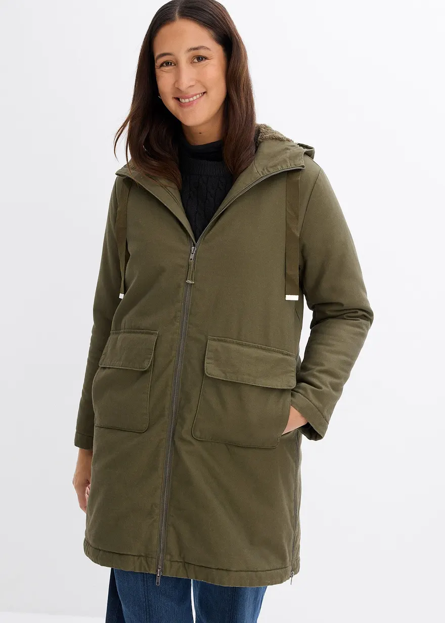 Bonprix Stylischer Winterparker Mit Kapuze Aus Teddyfutter - Grün - Damen