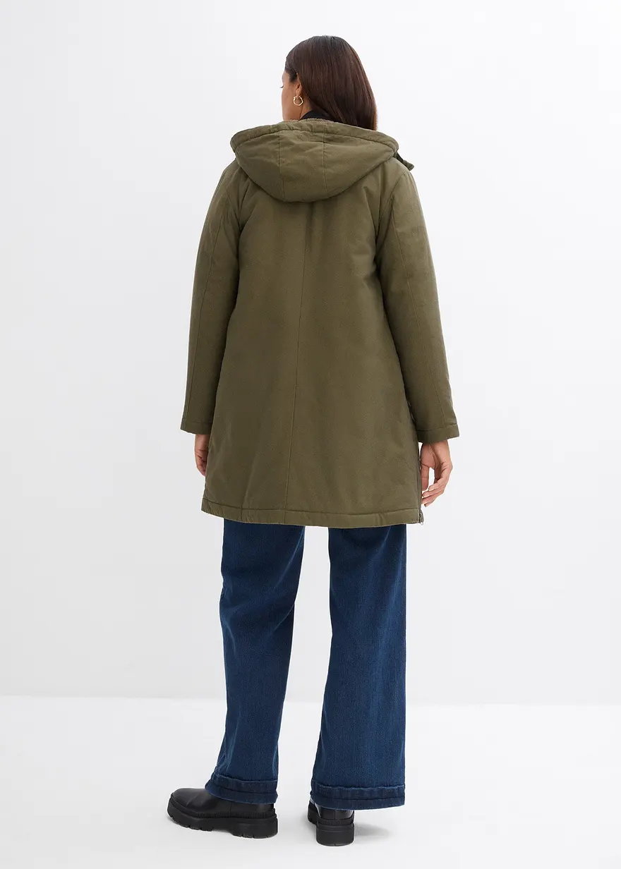 Bonprix Stylischer Winterparker Mit Kapuze Aus Teddyfutter - Grün - Damen