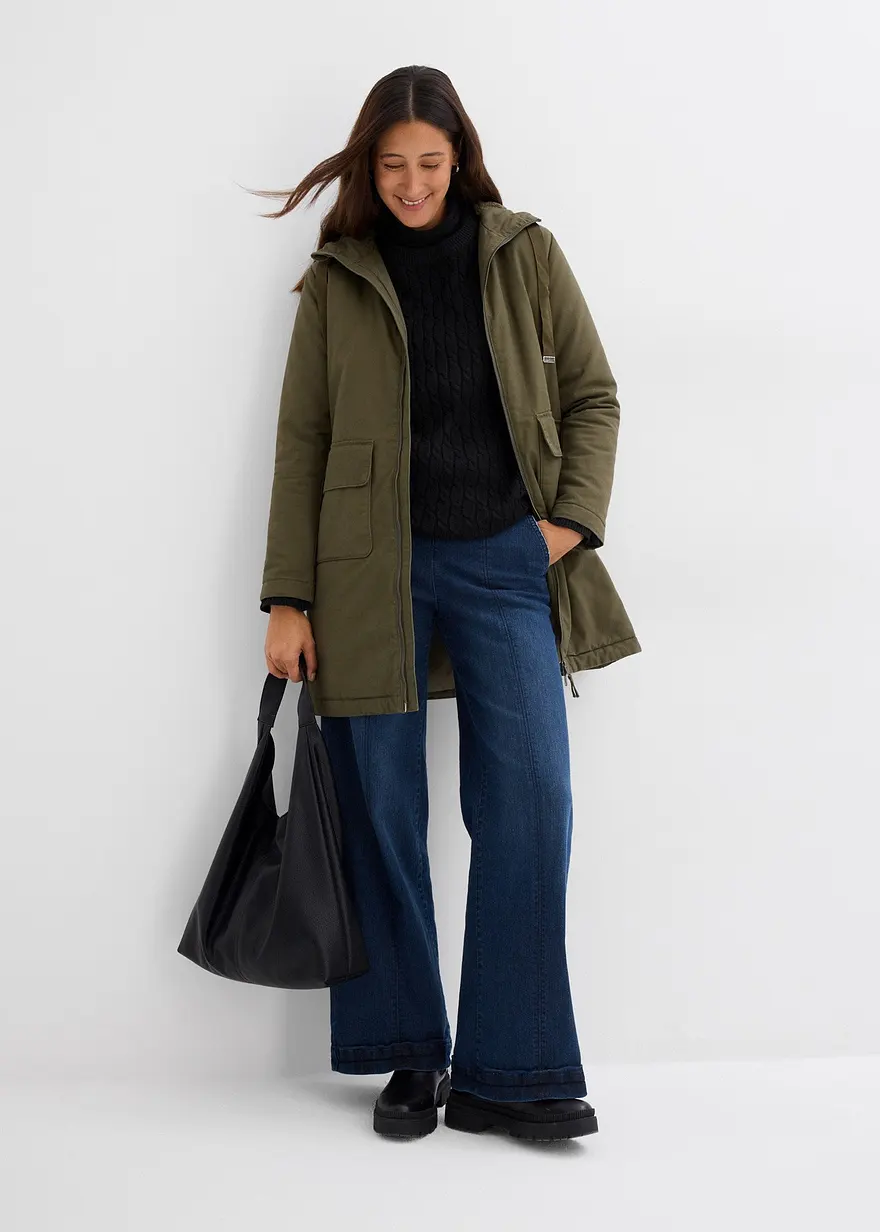Bonprix Stylischer Winterparker Mit Kapuze Aus Teddyfutter - Grün - Damen