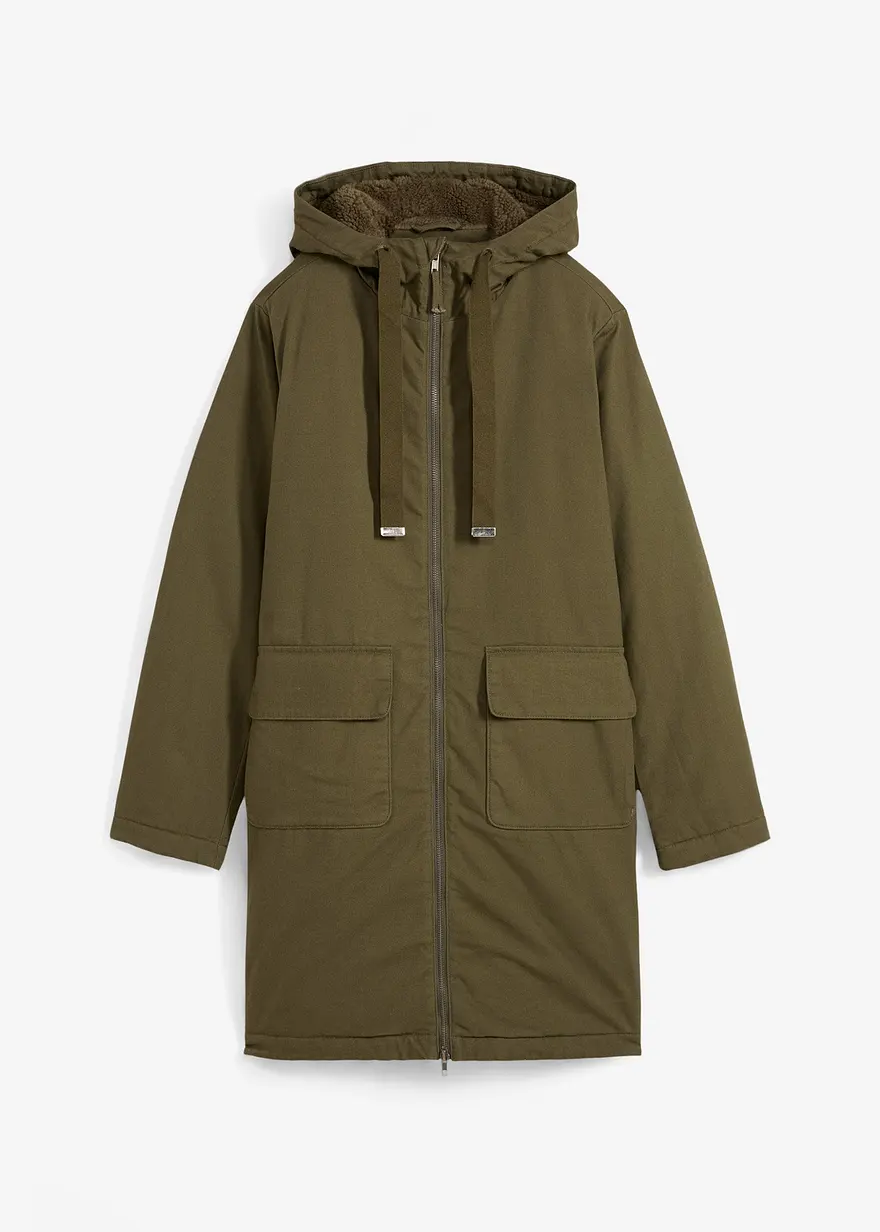 bonprix Stylischer Winterparker mit Kapuze aus Teddyfutter - grün - Damen