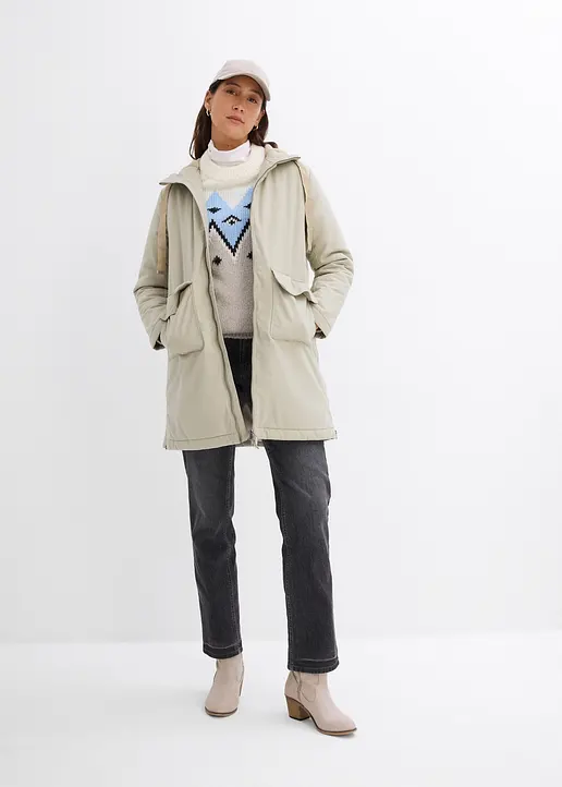 Bonprix Stylischer Winterparker Mit Kapuze Aus Teddyfutter - Beige