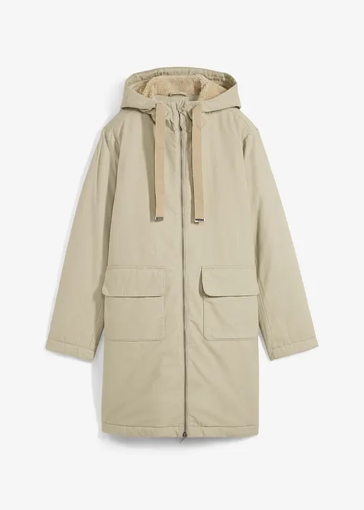 bonprix Stylischer Winterparker mit Kapuze aus Teddyfutter - beige