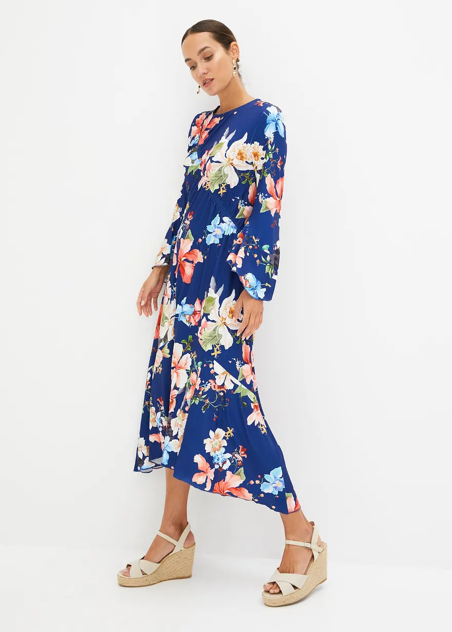 Bonprix Stylisches Blümchenkleid Mit Modernem Schnitt - Blau