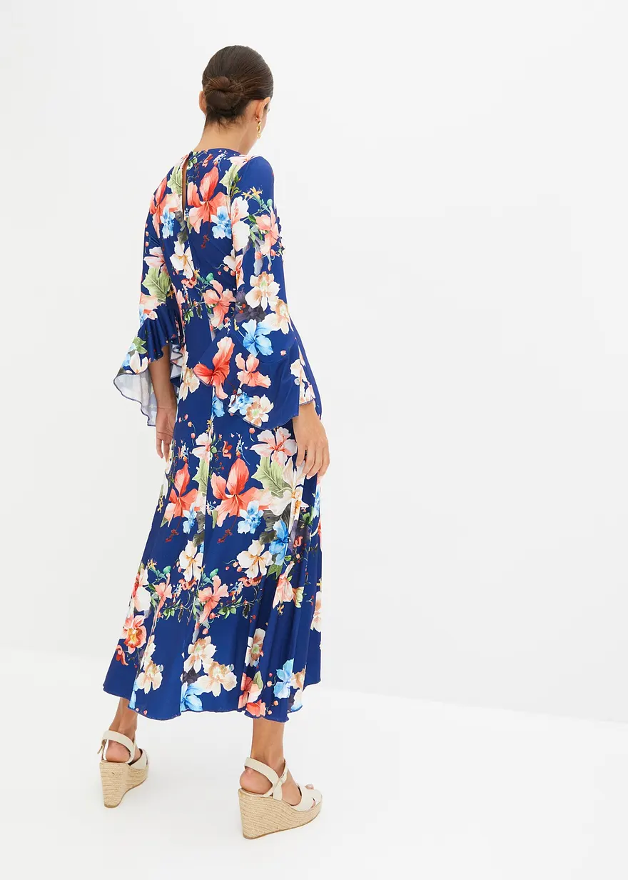 Bonprix Stylisches Blümchenkleid Mit Modernem Schnitt - Blau