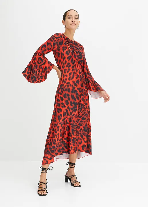 Bonprix Stylisches Kleid Mit Cut Out Im Ausschnitt Und Volants - Rot
