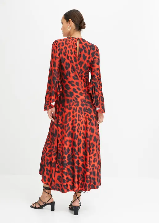 Bonprix Stylisches Kleid Mit Cut Out Im Ausschnitt Und Volants - Rot