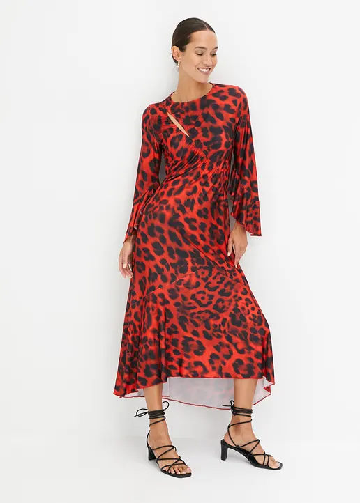 Bonprix Stylisches Kleid Mit Cut Out Im Ausschnitt Und Volants - Rot
