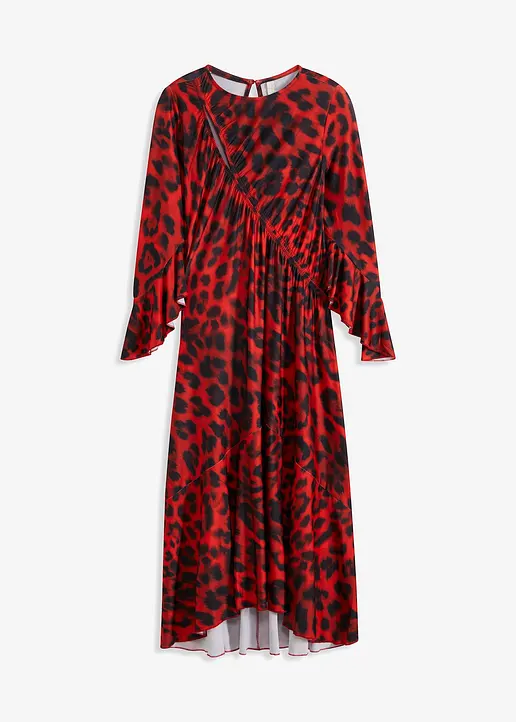 bonprix Stylisches Kleid mit Cut Out im Ausschnitt und Volants - rot