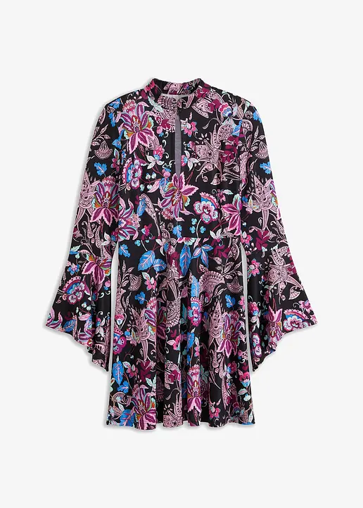 bonprix Stylisches Kleid mit Cutout am Ausschnitt und ausgestellten Ärmeln