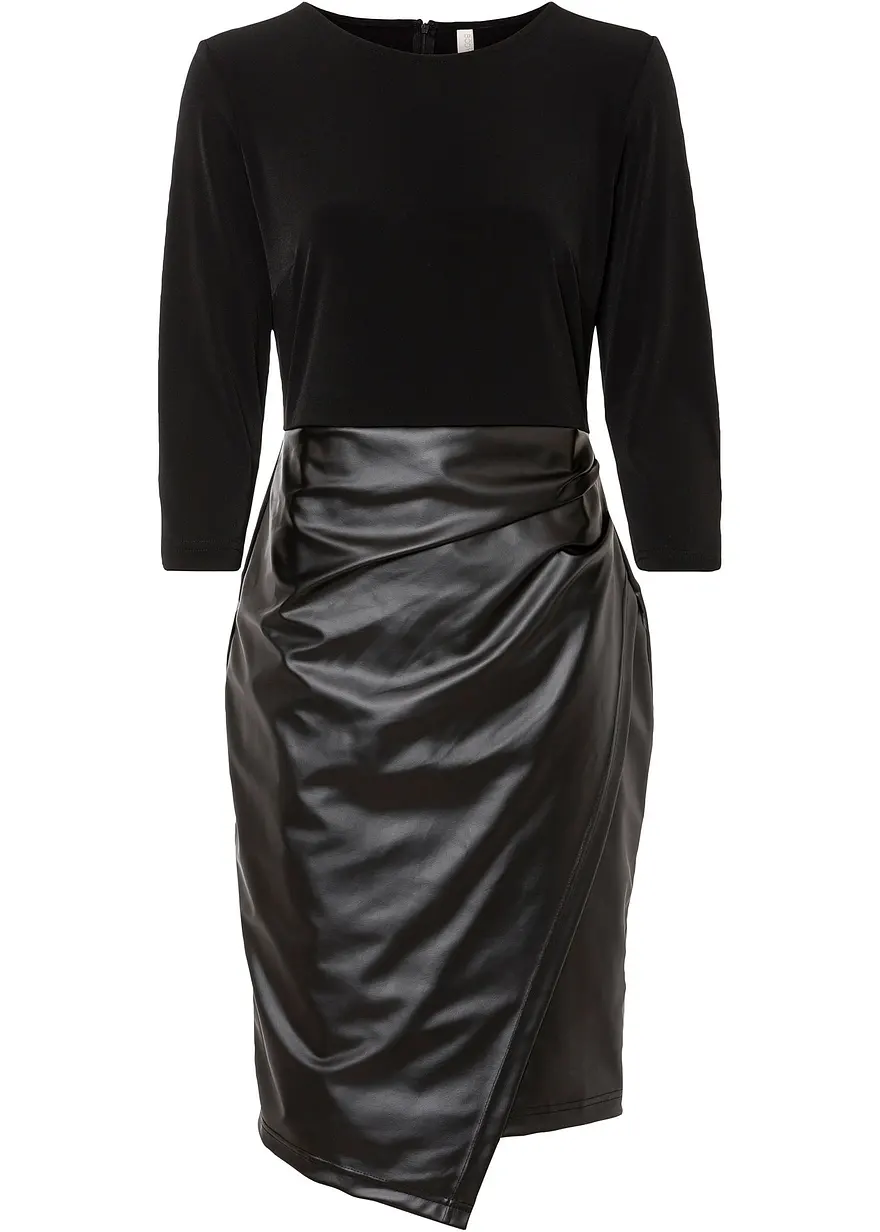 bonprix Stylisches Kleid mit Lederimitat-Rock und Jersey-Oberteil - Damen