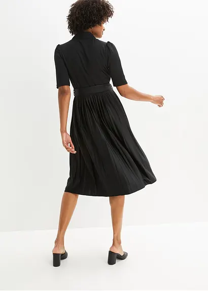 Bonprix Stylisches Kleid Mit Schönem Bindegürtel - Schwarz Regular