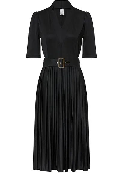 bonprix Stylisches Kleid mit schönem Bindegürtel - schwarz regular