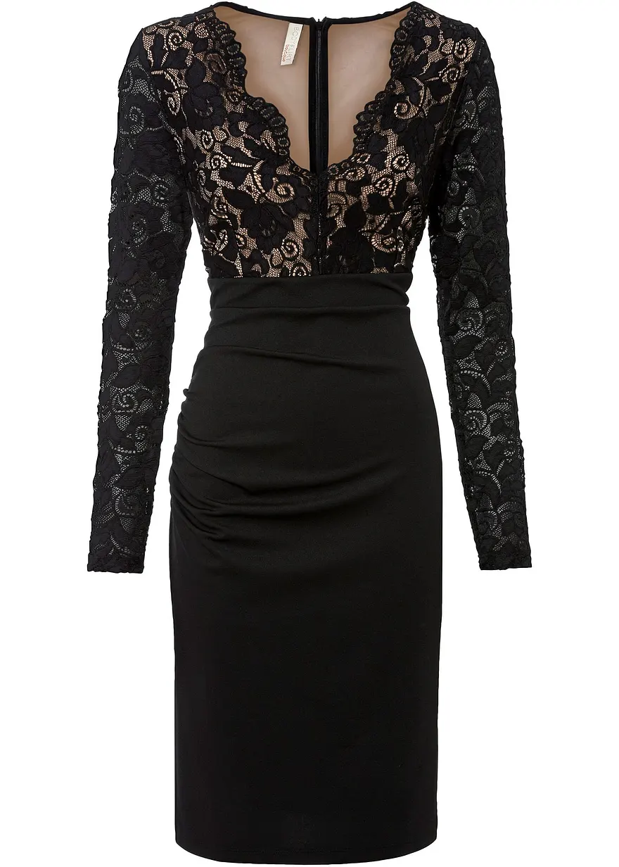 bonprix Stylisches Kleid mit tiefem V-Ausschnitt und Reißverschluss hinten