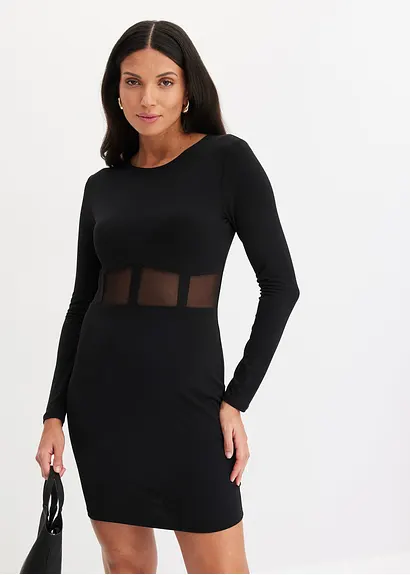 Bonprix Stylisches Kleid Mit Toller Passform Und Mesh-Einsatz - Schwarz