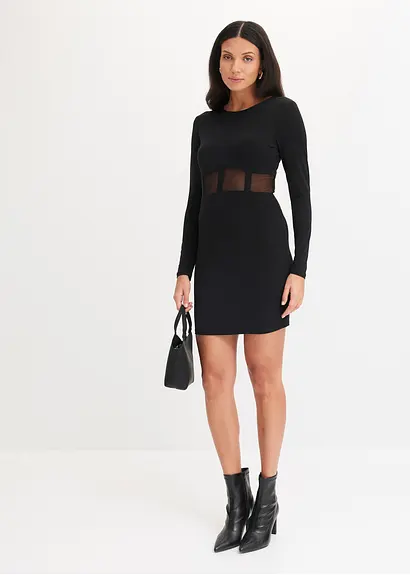 Bonprix Stylisches Kleid Mit Toller Passform Und Mesh-Einsatz - Schwarz