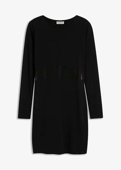 bonprix Stylisches Kleid mit toller Passform und Mesh-Einsatz - schwarz