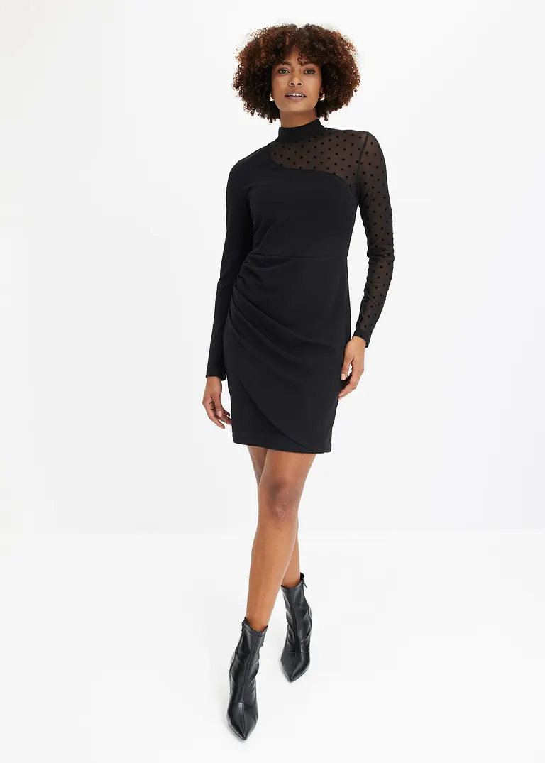 Bonprix Stylisches Kleid Mit Toller Passform Und Mesh - Schwarz