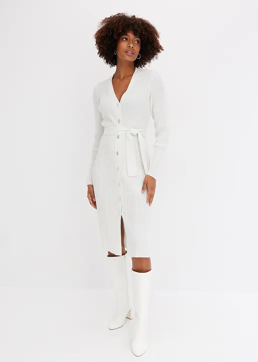 Bonprix Stylisches Kleid Mit Toller Passform Und Schönem Bindeband - Weiß