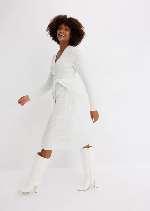 Bonprix Stylisches Kleid Mit Toller Passform Und Schönem Bindeband - Weiß