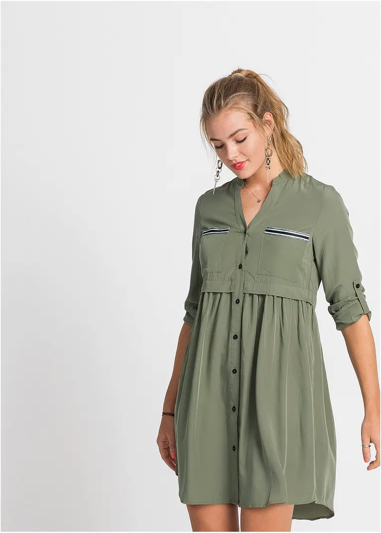 Bonprix Stylisches Langarm-Kleid Im Angesagten Hemdblusen-Stil - Grün
