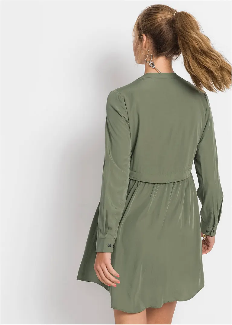 Bonprix Stylisches Langarm-Kleid Im Angesagten Hemdblusen-Stil - Grün