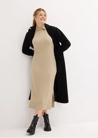 Bonprix Stylisches Langes Strickkleid Mit Seitlichen Schlitzen - Beige