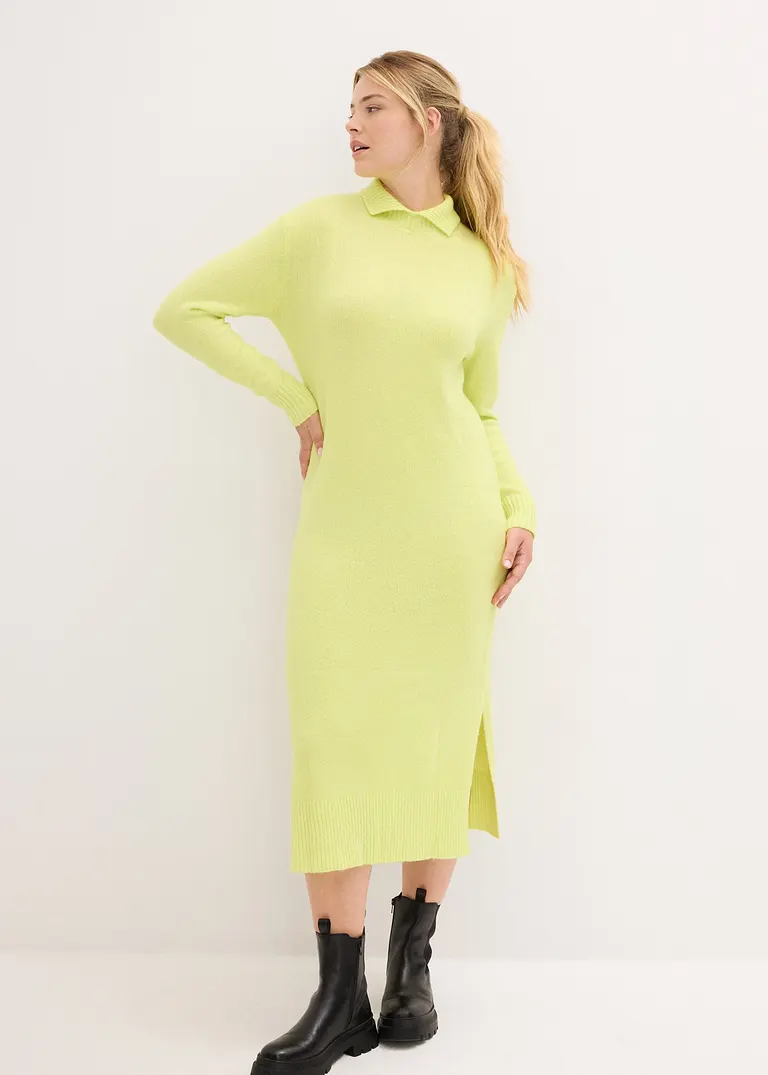 Bonprix Stylisches Langes Strickkleid Mit Seitlichen Schlitzen - Grün