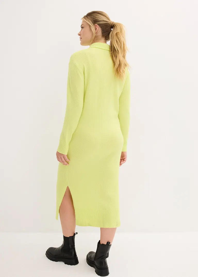 Bonprix Stylisches Langes Strickkleid Mit Seitlichen Schlitzen - Grün