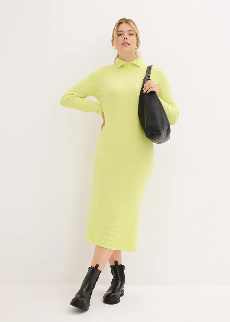 Bonprix Stylisches Langes Strickkleid Mit Seitlichen Schlitzen - Grün