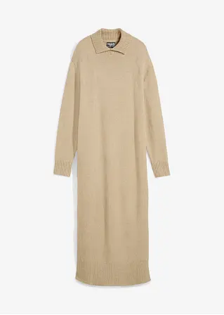bonprix Stylisches langes Strickkleid mit seitlichen Schlitzen - beige
