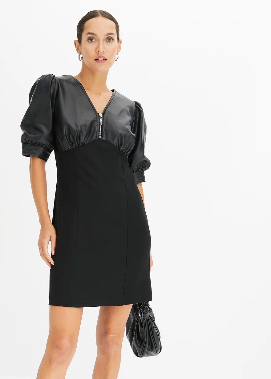 Bonprix Stylisches Lederimitat Kleid Mit Reißverschluss Im Ausschnitt