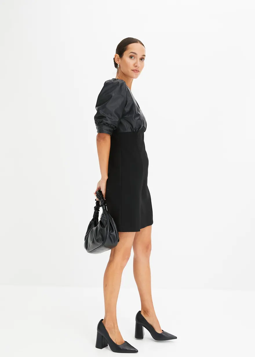 Bonprix Stylisches Lederimitat Kleid Mit Reißverschluss Im Ausschnitt