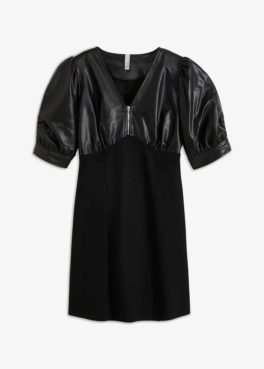 bonprix Stylisches Lederimitat Kleid mit Reißverschluss im Ausschnitt
