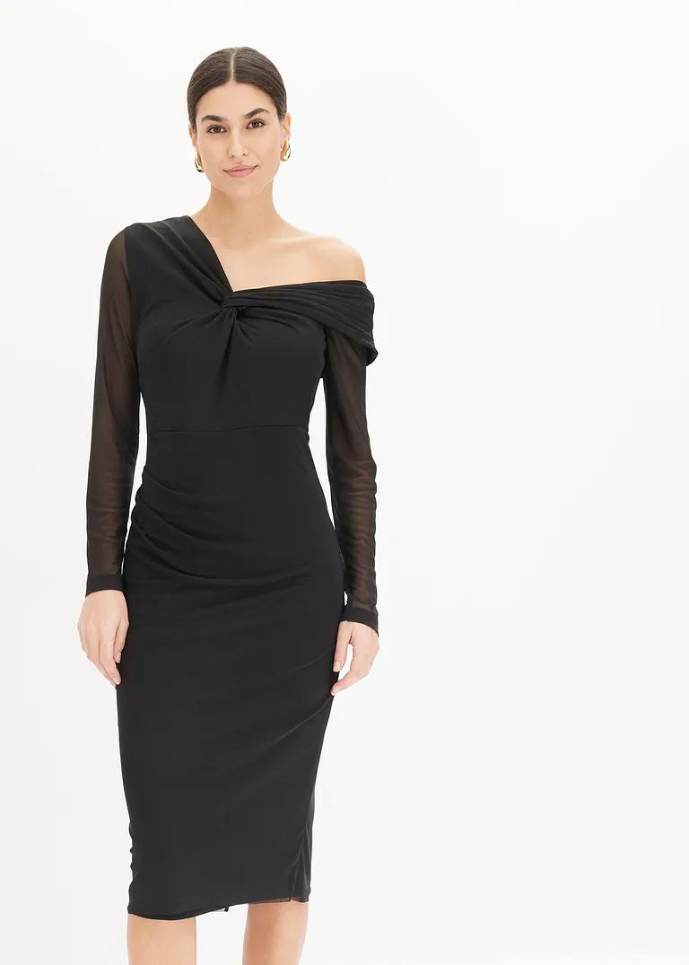 Bonprix Stylisches Midikleid Mit Twistet Effekt Vorne - Schwarz