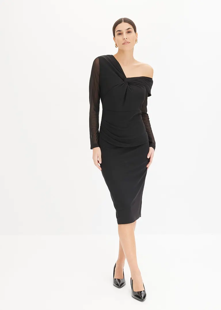 Bonprix Stylisches Midikleid Mit Twistet Effekt Vorne - Schwarz