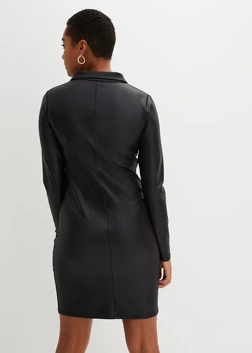 Bonprix Stylisches Minikleid Mit V-Ausschnitt Und Polokragen - Schwarz
