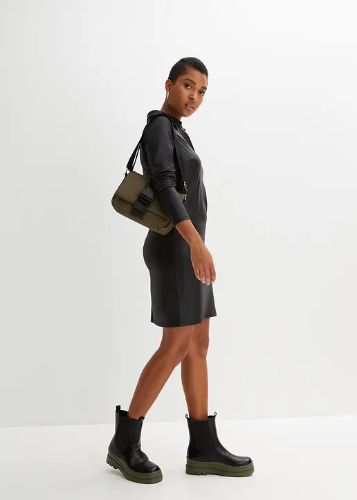 Bonprix Stylisches Minikleid Mit V-Ausschnitt Und Polokragen - Schwarz