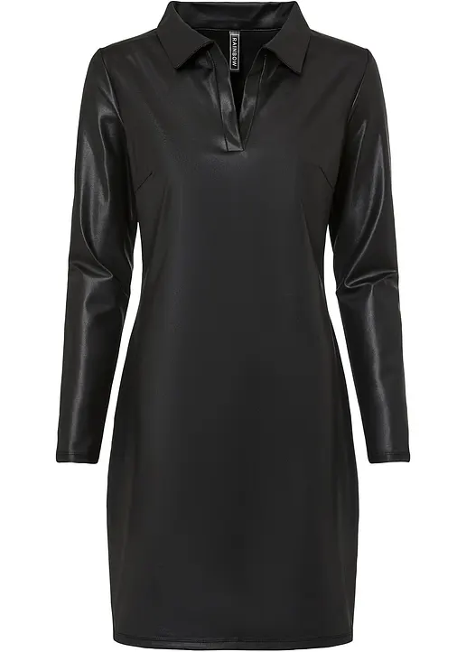 bonprix Stylisches Minikleid mit V-Ausschnitt und Polokragen - schwarz