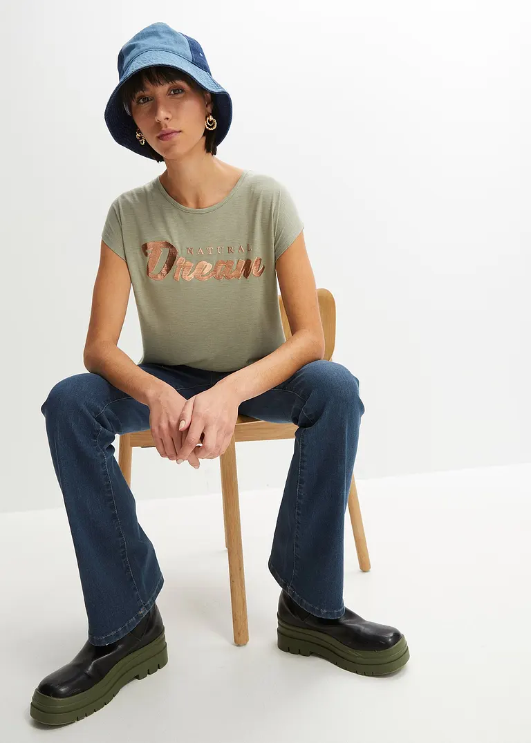 Bonprix Stylisches Shirt Mit Statement Print - Grün - Damen